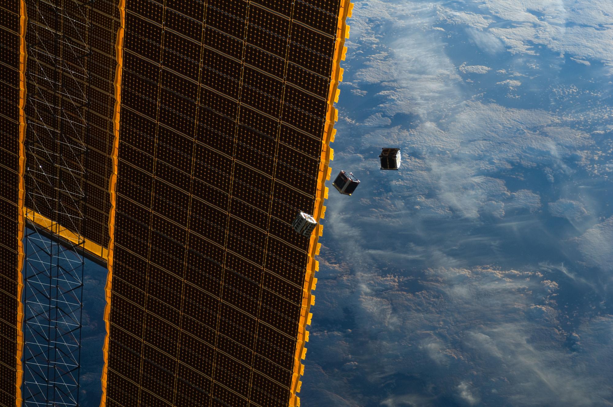 Small satellites in orbit above Earth