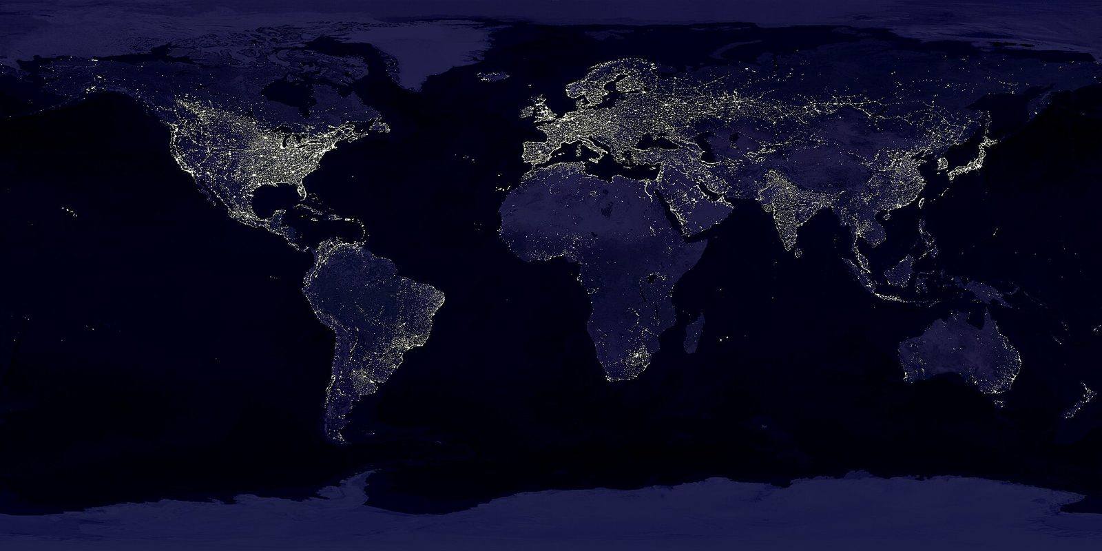 Earth at night — the glow of the world’s city lights from orbit, the same light pollution you look up through