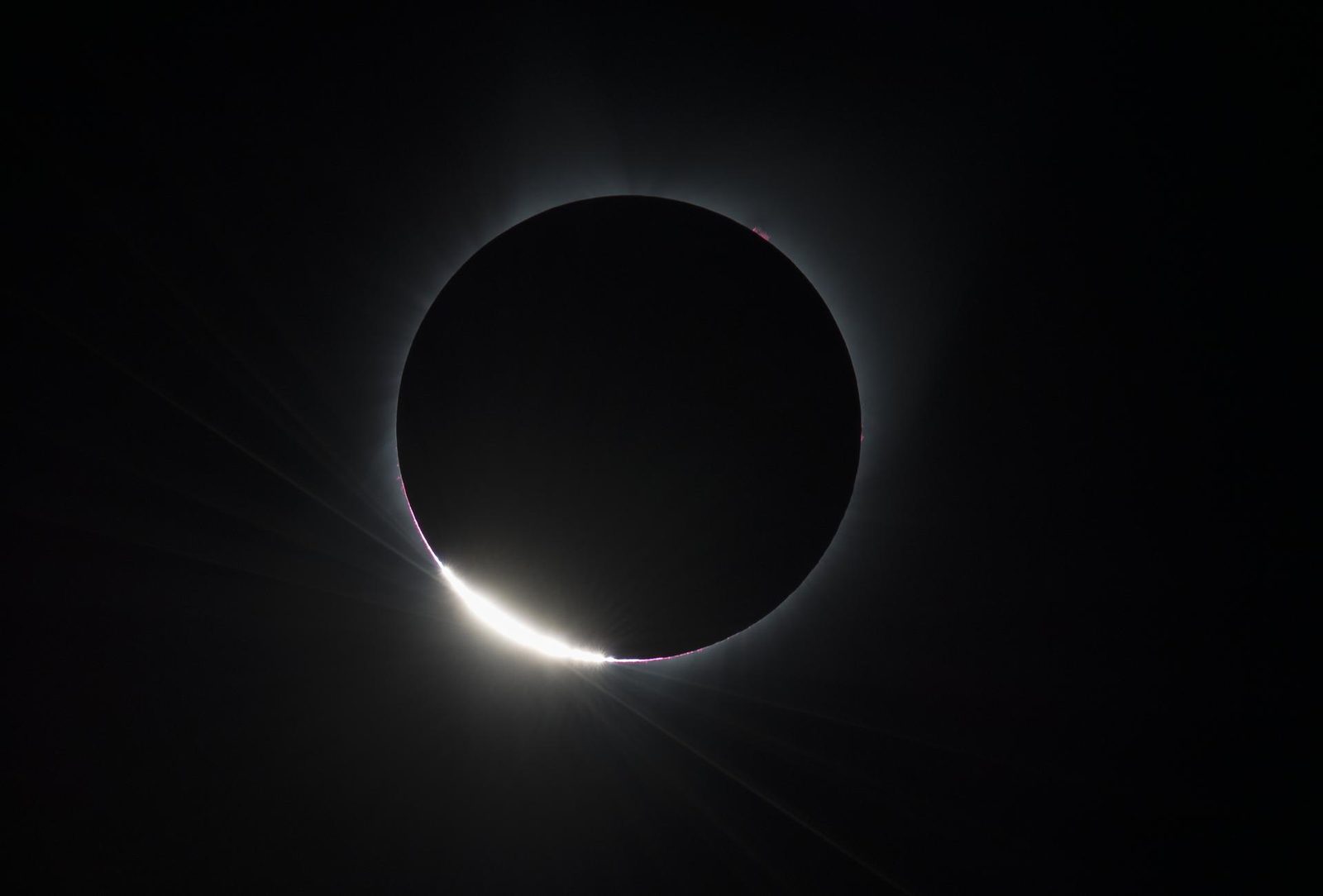 The diamond-ring flash at the edge of totality &mdash; the last blaze of sunlight before the Moon covers the Sun completely