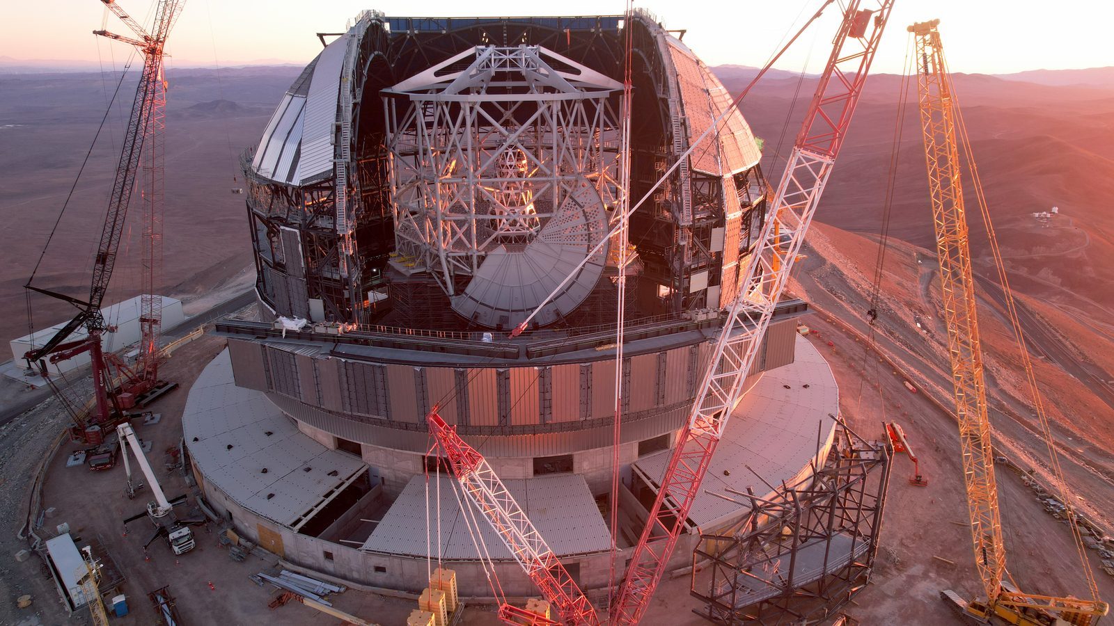 The Extremely Large Telescope's giant dome under construction on Cerro Armazones in Chile's Atacama Desert