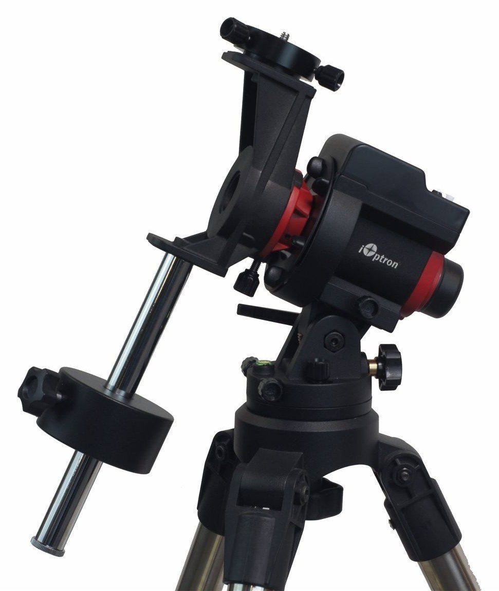 iOptron SkyGuider Pro camera mount full package on tripod with counterweight