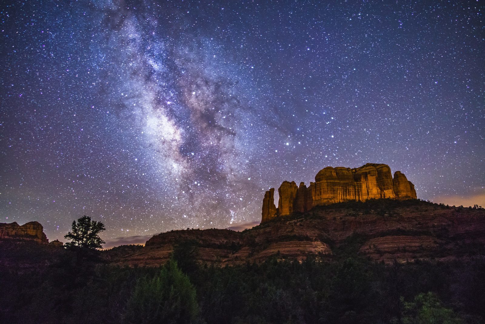 The Milky Way over Cathedral Rock in Sedona, Arizona — a certified International Dark Sky Community and one of the most popular guided-stargazing destinations in the U.S.