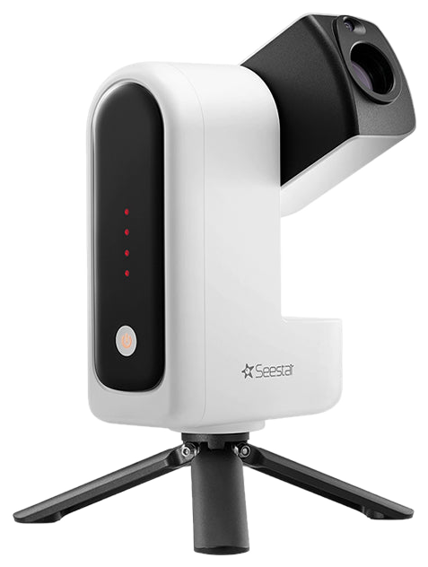 ZWO Seestar S30 Pro smart telescope with apochromatic optics and dual 4K cameras, folded on its tripod