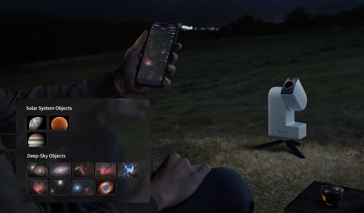 ZWO&rsquo;s Seestar S30 Pro smart telescope set up outdoors under a night sky