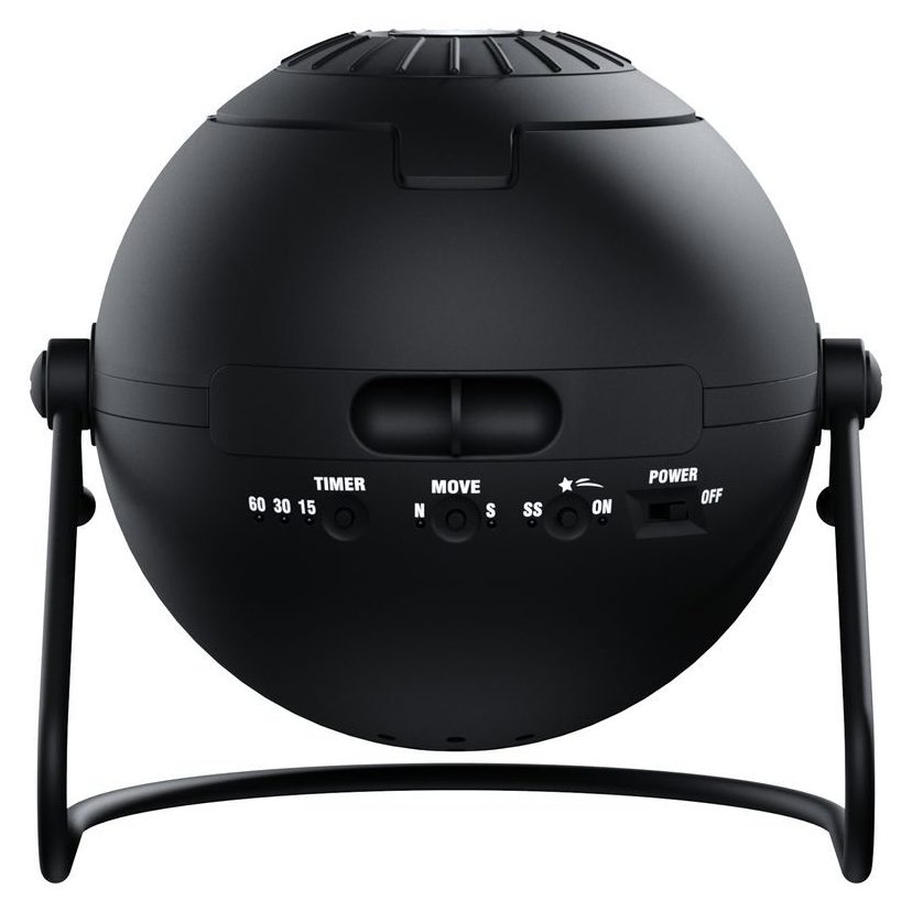 Sega Toys Homestar Flux home planetarium, matte black sphere on its stand with timer and motion controls