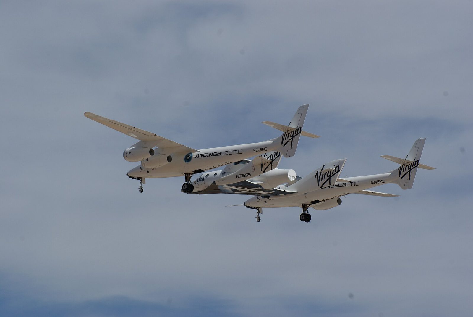 Virgin Galactic&rsquo;s SpaceShipTwo in flight, carried aloft over Spaceport America