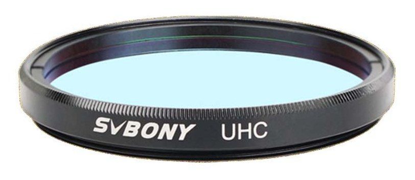 SVBONY UHC 1.25-inch nebula filter, angled view showing the teal filter glass