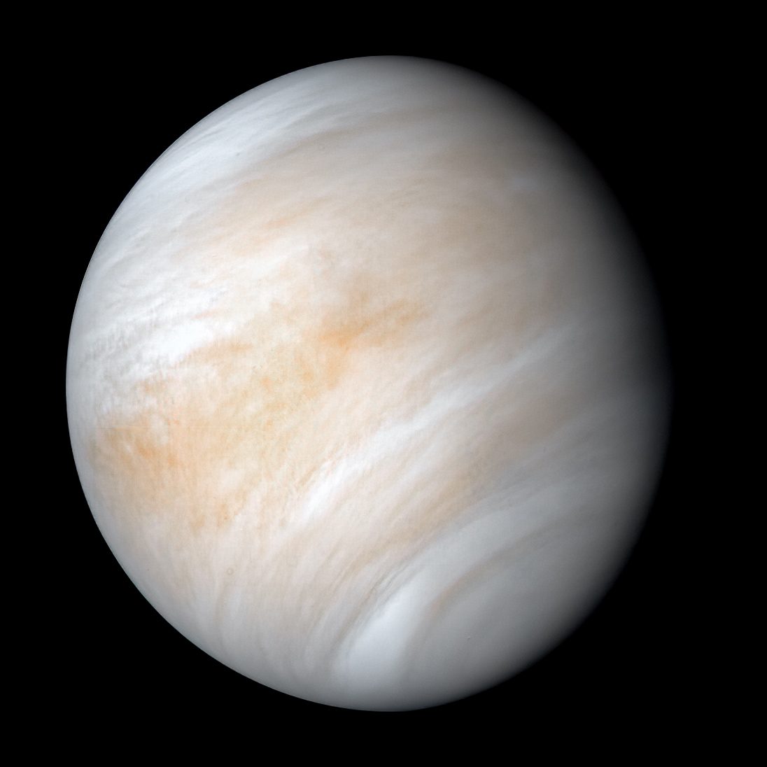 Venus in ultraviolet light from NASA&rsquo;s Mariner 10, showing the featureless cloud deck that hides the surface from any telescope on Earth