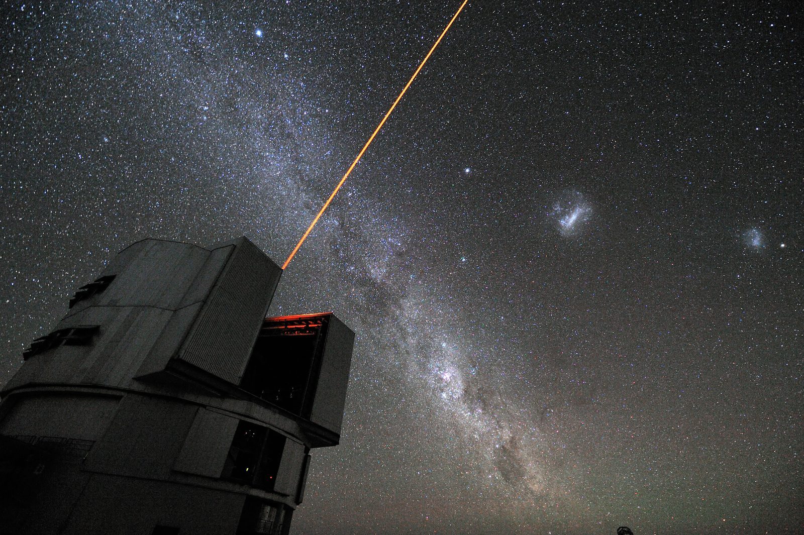 A laser guide star firing into the Milky Way over ESO&rsquo;s Very Large Telescope &mdash; the two things these projectors put on a ceiling, a laser-drawn starfield and the real mapped sky, in one photograph