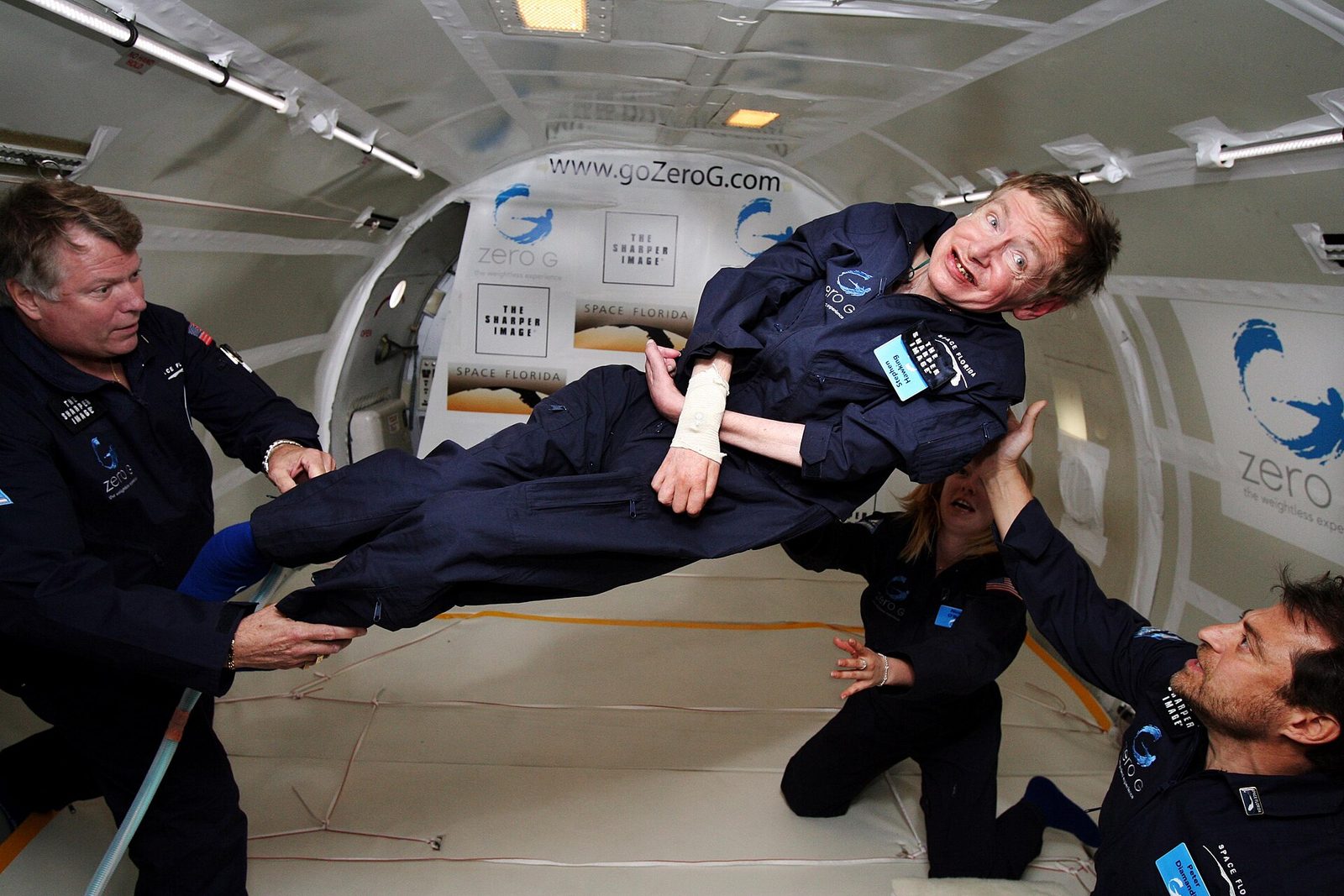 Passengers experiencing weightlessness during a parabolic zero-gravity flight