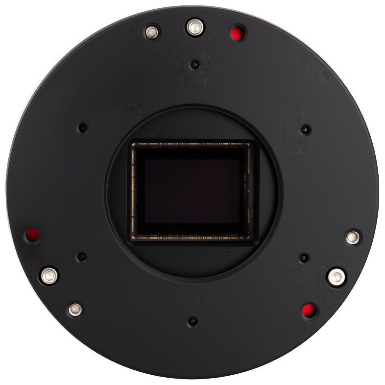 ZWO ASI2600 Pro cooled astronomy camera, face on, showing its large APS-C sensor
